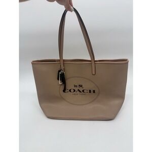 Coach City Tote Beige Crossgrain Leather Horse and Carriage Logo Shoulder Bag